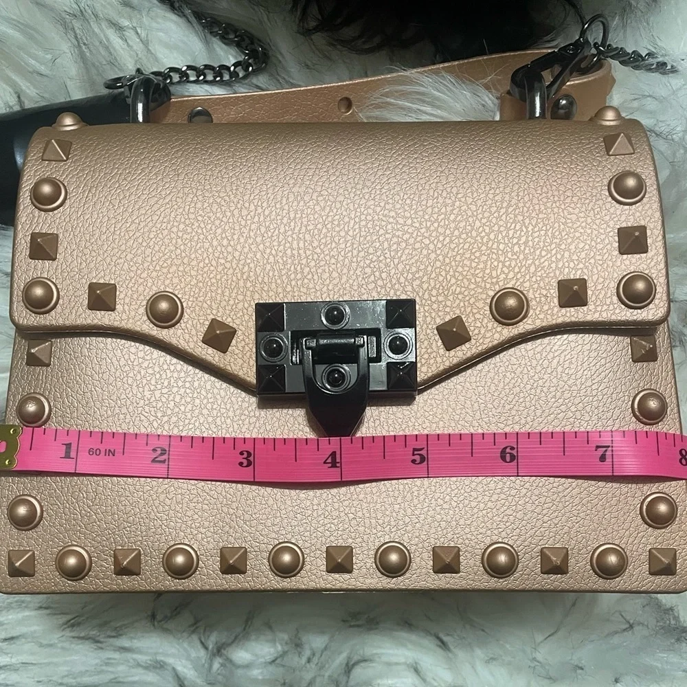 Rose gold studded jelly purse spiked bag top handle crossbody bag rockstud bag - Picture 8 of 12